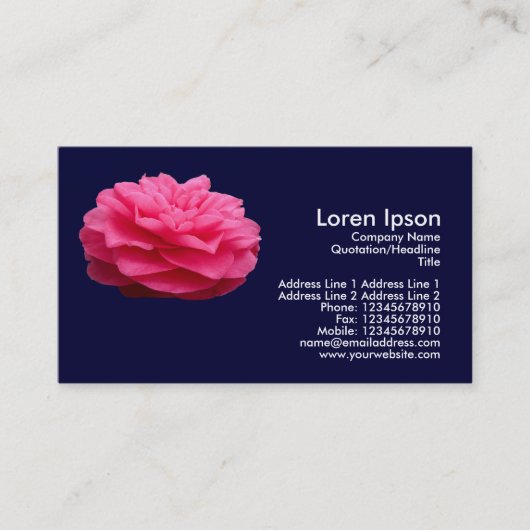 Roze Camelia - Navy Blue Visitekaartje (Voorkant)