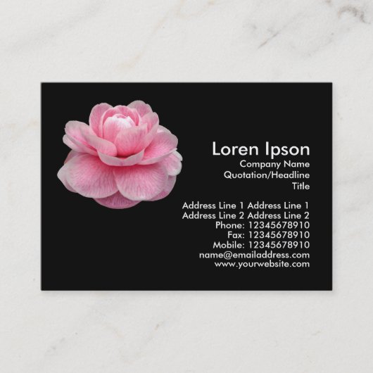 Roze Camelia - zwart Visitekaartje (Voorkant)