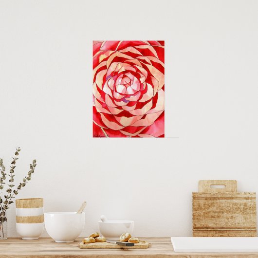 Roze Camellia abstract kunstschilderij Poster (Keuken)