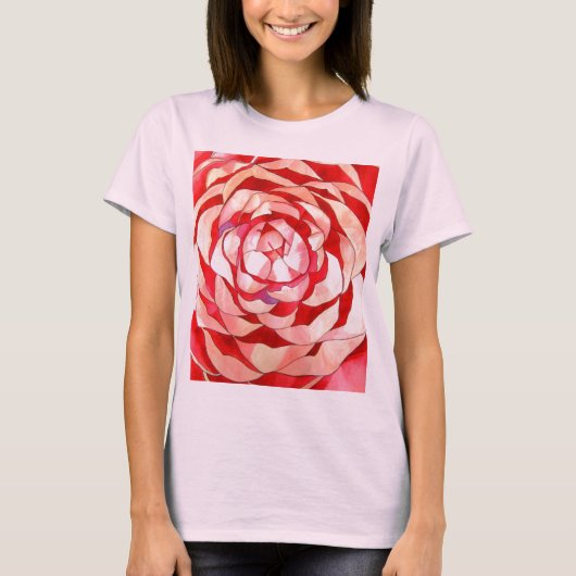 Roze Camellia abstract kunstschilderij T-shirt (Voorkant)