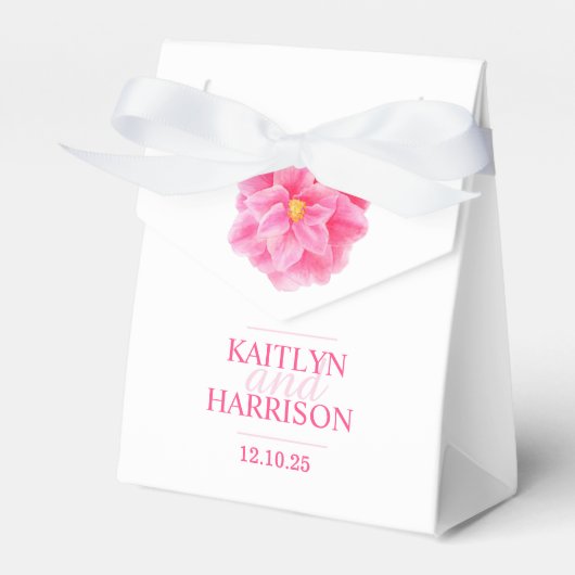 Roze camellia bloem kunst trouw favor doos bedankdoosjes (Voorkant Zijde)