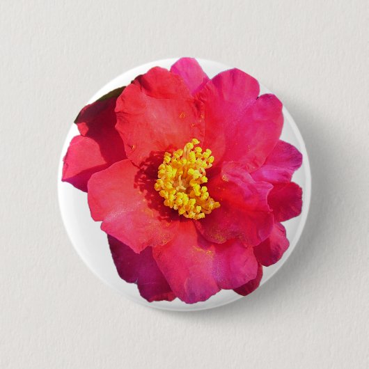 roze camellia bloem ronde button 5,7 cm (Voorkant)