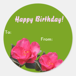 roze camellia bloem verjaardag cadeau verpakking s ronde sticker