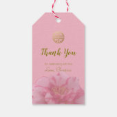 Roze Camellia Bloemen Chinese Verjaardagsfeestguns Cadeaulabel (Achterkant)