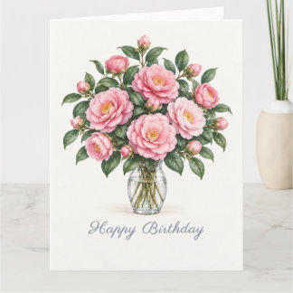 Roze Camellia Bloemen Verjaardag Kaart