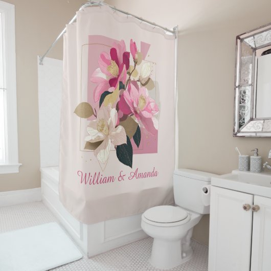 Roze Camellia Bloom Douchegordijn (In situ)