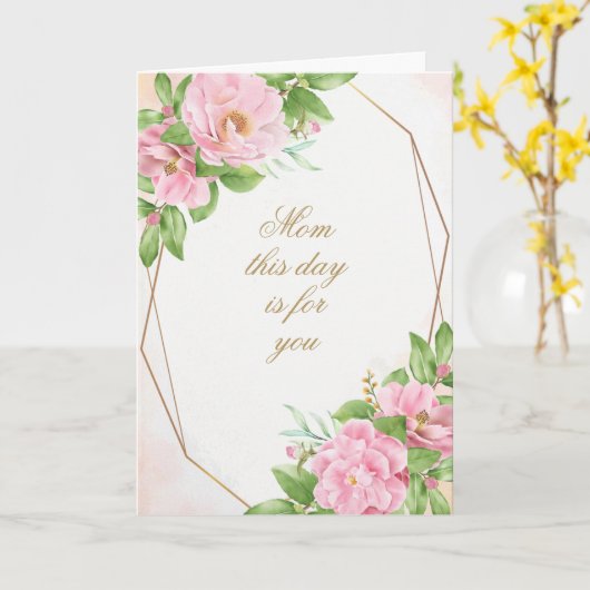 Roze Camellia Corners Moederdag Kaart (Gele Bloem)