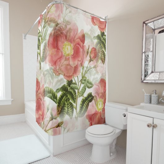 Roze Camellia Floral Pattern Douchegordijn (In situ)