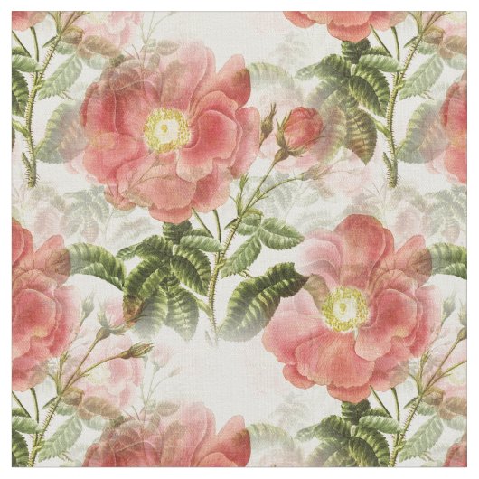 Roze Camellia Floral Pattern Fabric Stof (Close Up)