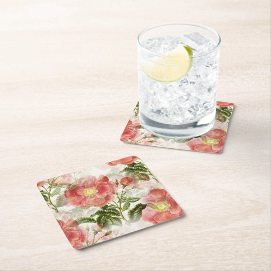 Roze Camellia Floral Pattern Kartonnen Onderzetters (Insitu)