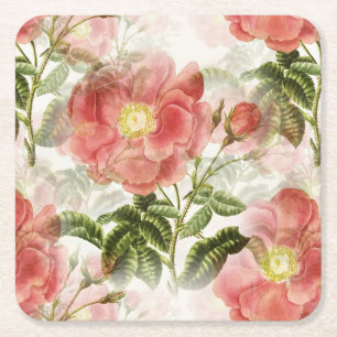 Roze Camellia Floral Pattern Kartonnen Onderzetters