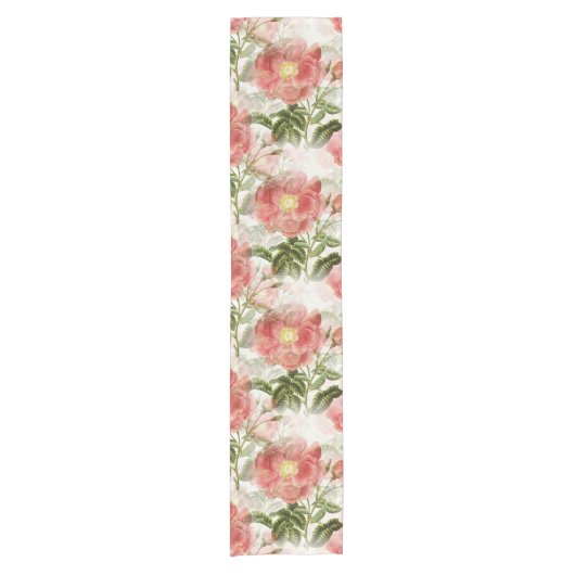Roze Camellia Floral Pattern Korte Tafelloper (Voorkant)