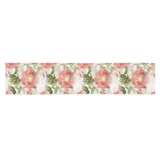 Roze Camellia Floral Pattern Korte Tafelloper (Horizontaal)