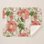 Roze Camellia Floral Pattern Sherpa Deken (Voorkant (horizontaal))