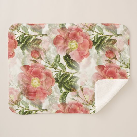 Roze Camellia Floral Pattern Sherpa Deken (Voorkant (horizontaal))