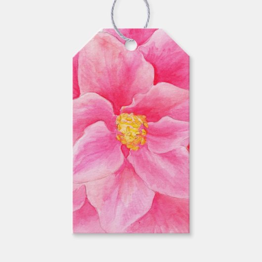 Roze camellia floral waterverf cadeau labels cadeaulabel (Voorkant)