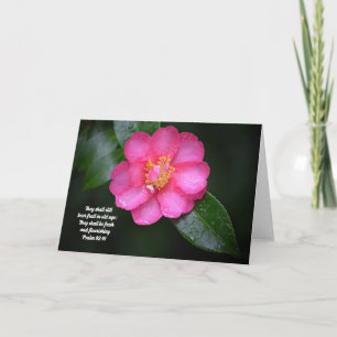 Roze Camellia Flower en Scripture Psalm 92:14 Kaart