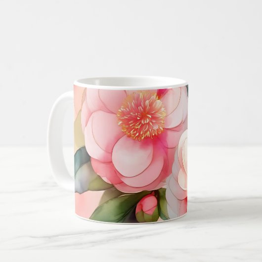 Roze Camellia Flowers Koffiemok (Voorkant links)