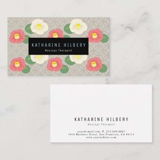 Roze Camellia Pattern Taupe Greige Visitekaartje (Voorkant / Achterkant)