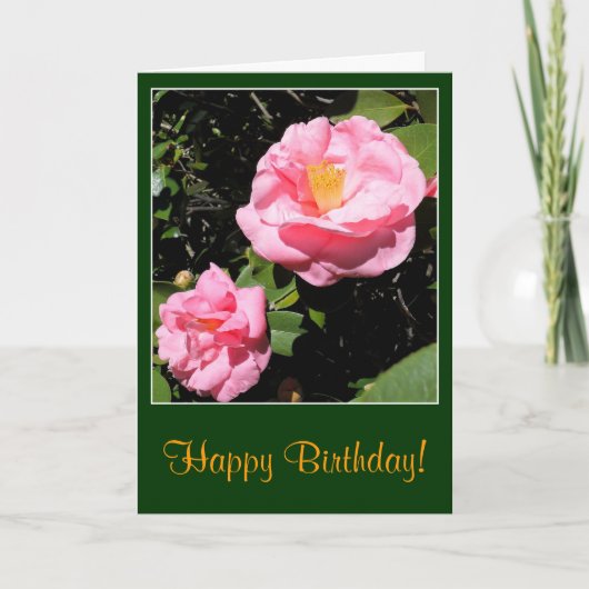 Roze Camellia Verjaardag Kaart (Voorkant)