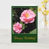 Roze Camellia Verjaardag Kaart (Gele Bloem)