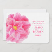 Roze camellia waterverf bruiloft kaart (Voorkant)