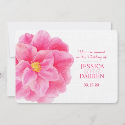 Roze camellia waterverf bruiloft kaart (Voorkant)