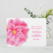 Roze camellia waterverf bruiloft kaart (Staand voorkant)
