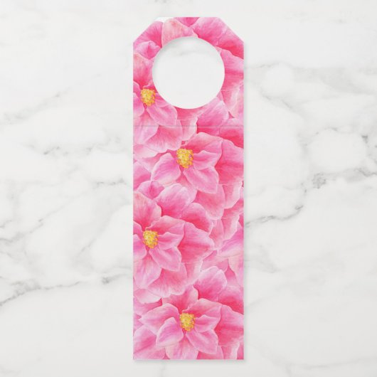 Roze camellia waterverf lente bruiloft flessenhanger (Achterkant)