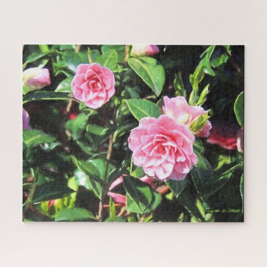 Roze Camellias Digitaal schilderen Jigzaag Puzzle Legpuzzel (Horizontaal)