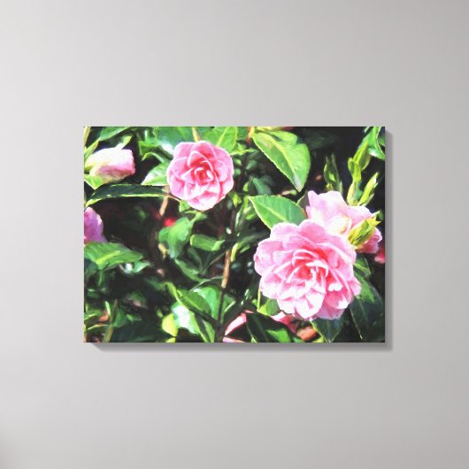 Roze Camellias Digital Painting Canvas Wall Art (Voorkant)