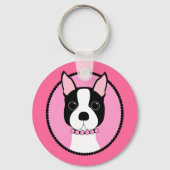 Roze Cameo Boston Terrier Sleutelhanger (Voorkant)