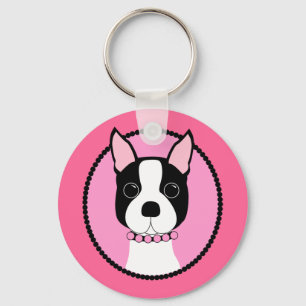 Roze Cameo Boston Terrier Sleutelhanger