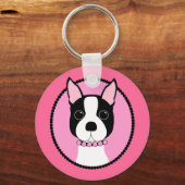 Roze Cameo Boston Terrier Sleutelhanger (Voorkant)