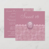 Roze  cameo en parels zoet 16 kaart (Voorkant / Achterkant)