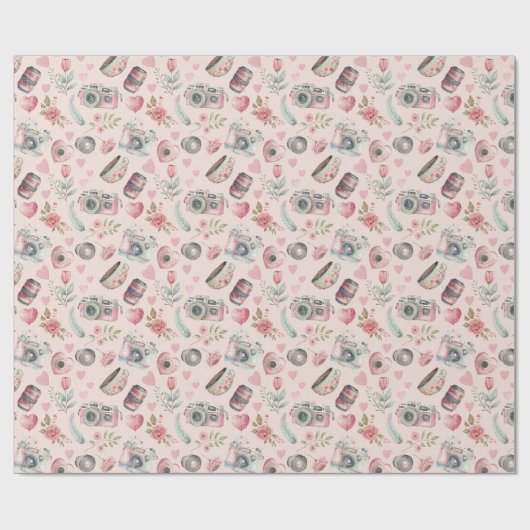 Roze  camera cadeaupapier (Vlak)