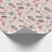 Roze  camera cadeaupapier (Hoek)