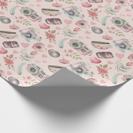 Roze  camera cadeaupapier (Hoek)