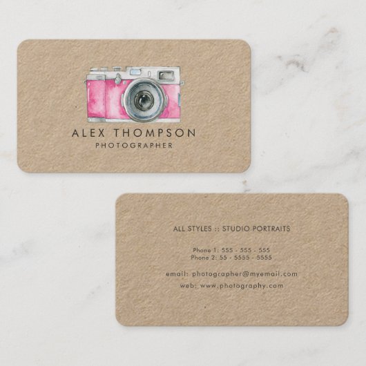 Roze  camera fotograaf Visitekaartjes (Voorkant / Achterkant)