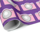 roze camera ' s op paars cadeaupapier (Rol Hoek)