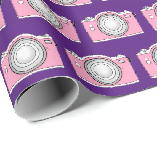 roze camera ' s op paars cadeaupapier (Rol Hoek)