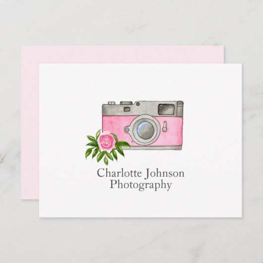  roze camera-Waterverf Briefkaart (Voorkant / Achterkant)