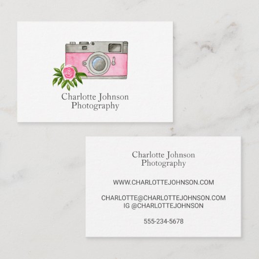 roze camera-Waterverf Visitekaartje (Voorkant / Achterkant)