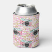 Roze camera's op gestreepte achtergrond Koelboxxen Blikjeskoeler (Blikje Voorkant)