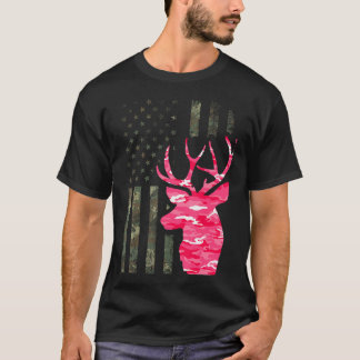 Roze Camo American Flag Camouflage Buck Hunting Sh T-shirt