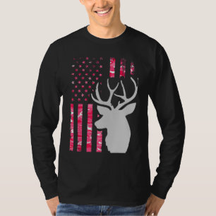 Roze Camo Amerikaanse vlag Camouflage Buck Hunting T-shirt