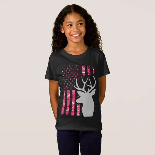 Roze Camo Amerikaanse vlag Camouflage Buck Hunting T-shirt (Voorkant volledig)