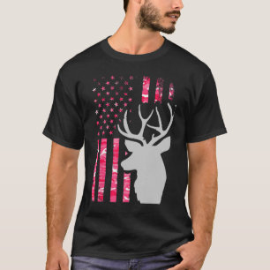 Roze Camo Amerikaanse vlag Camouflage Buck Hunting T-shirt