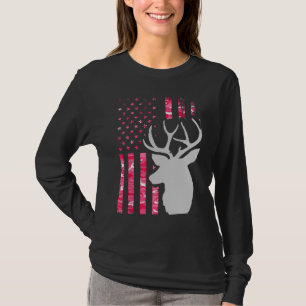 Roze Camo Amerikaanse vlag Camouflage Buck Hunting T-shirt