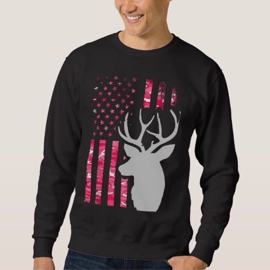 Roze Camo Amerikaanse vlag Camouflage Buck Hunting Trui (Voorkant)